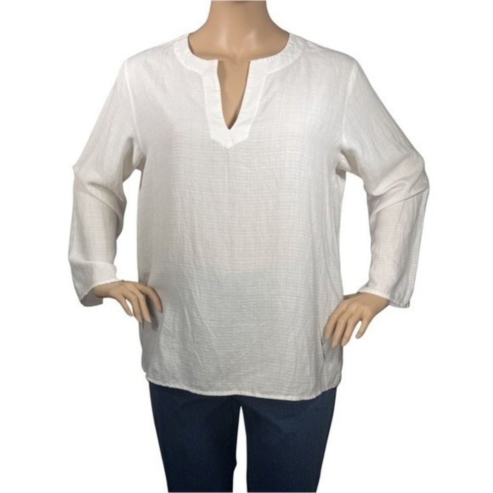 Eileen Fisher Woman White Linen Blend Split Neck Tunic Top Plus Size 2X